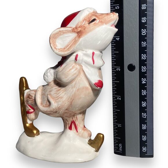 Mouse Mice in Santa Hat Ice Skating Ceramic & Porcelain Figurine Christmas Decor - Picture 9 of 10